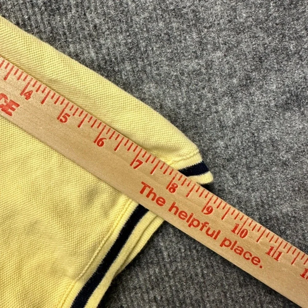 Polo Ralph Lauren Mens XL Yellow Pique V-Neck T-Shirt Navy Stripe Trim Cotton